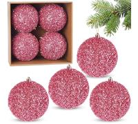 BRUBAKER Palline di Natale Con Glitter - Set di 4 Grandi Palline Infrangibili in Plastica - Decorazioni per Albero di Natale - 10 cm