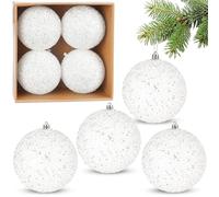 BRUBAKER Palline di Natale con glitter - Set di 4 grandi palline per albero di Natale - 10 cm palline per albero di Natale - Infrangibili - Decorazioni natalizie - Bianco