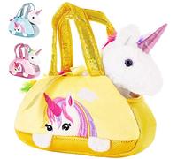 Brubaker Peluche Arcobaleno Unicorno in Borsetta - 20 cm - Peluche in Borsa - Giallo