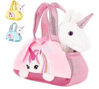 Brubaker Peluche Unicorno Bianco in Borsetta - 20 cm - Peluche in Borsa - Rosa