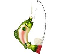BRUBAKER Pesce all' Amo - Trota Arcobaleno e Canna da Pesca - Pallina di Natale in Vetro - Dipinta a Mano e Soffiata a Bocca - Divertente Decorazione per Albero - Ornamento da Appendere - 18 cm