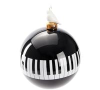 BRUBAKER Pianoforte per palline di Natale di alta qualità, bianco e nero con figura di uccello in porcellana, 10 cm, pallina di vetro per albero di Natale, chiavi di pianoforte per musicisti e