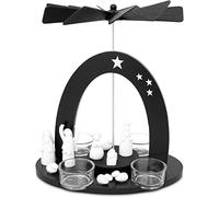 Brubaker Piramide Natalizia 22 cm - Maria, Giuseppe e Gesù - con 4 Porta-Luce da tè in in Vetro - Bianco e Nero - Figure dipinte a Mano