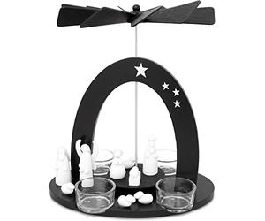 Brubaker Piramide Natalizia 22 cm - Maria, Giuseppe e Gesù - con 4 Porta-Luce da tè in in Vetro - Bianco e Nero - Figure dipinte a Mano