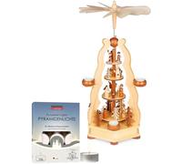 Brubaker Piramide Natalizia con Set di 12 Candeline - Carosello Rotante a Quattro Livelli con Re, Cantori, Maria, Giuseppe e Gesù - Presepe Dipinto a Mano da 55 cm - Naturale