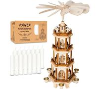 Brubaker Piramide Natalizia con Set di 50 Candele Bianche - Carosello Rotante a Quattro Livelli con Figure in Legno Dipinte a Mano - Decorazione Festiva da 60 cm - Finitura Naturale