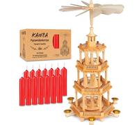 Brubaker Piramide Natalizia con Set di 50 Candele Rosse - Carosello Rotante a Quattro Livelli con Figure in Legno Dipinte a Mano - Decorazione Festiva da 55 cm - Finitura Naturale