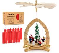 Brubaker Piramide Natalizia con Set di 50 Candele Rosse - Carosello Rotante a Un Livello con Figure in Legno Dipinte a Mano - 30 cm Decorazione Festiva - Finitura Naturale