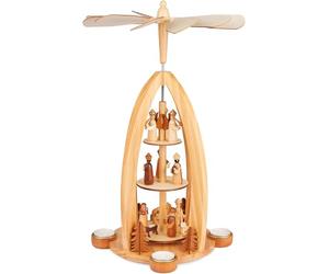 Brubaker Piramide Natalizia in Legno - Angeli, Gesù, Maria, Giuseppe e Re Magi - Modello Girevole da 44 cm per Natale - Elegante e Raffinata per 4 Candeline da Tavolo - Dipinta a Mano - Marrone