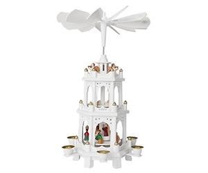 BRUBAKER Piramide Natalizia in Legno - Figure Dipinte a Mano - 3 Piani - Altezza 45 cm - Bianco
