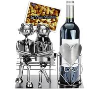 BRUBAKER Portabottiglie Amanti sulla Panchina - Argento - Figura Amore in Metallo - Regalo di Scultura per Coppie Sposate con Carta Regalo