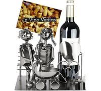 Brubaker Portabottiglie da Vino Coppia su Panchina con Bambino - 25 cm Portabottiglie in Metallo Coppia Amorevole con Passeggino con Biglietto d'Auguri - Regalo di Vino per Genitori