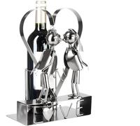 Brubaker Portabottiglie da Vino LOVE Coppia di Innamorati in un Grande Cuore di Metallo - 29 cm Regalo per Coppie al Matrimonio o al Compleanno - Portabottiglie da Vino con Biglietto di Auguri