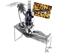 Brubaker Portabottiglie Donna in Vacanza - Portabottiglie in Metallo con Palma e Lettino - Regalo di Vino con Biglietto D'Auguri