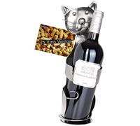 Brubaker Portabottiglie Gatto - Scultura in Metallo portabottiglie che abbraccia un gattino - Regalo di vino in Metallo per gli amanti dei gatti - con biglietto d'auguri