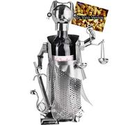 Brubaker Portabottiglie Justitia Silver - Supporto per Bottiglie in Metallo - Regalo di Vino con Figura in Metallo per Avvocati, Giudici, Avvocati, Studio Legale - con Biglietto D'auguri