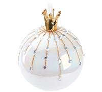 BRUBAKER Premium Pallina di Natale Perla con Corona Oro - Pallina in Vetro da 10 cm con Figurina in Porcellana - Realizzata a Mano - Pallina di Natale per Decorazione - Colore Bianco