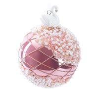 BRUBAKER Premium Pallina di Natale rosa con Figurina di Cigno - Pallina di Vetro Decorata a Mano - Decorazione per Albero di Natale da 10 cm con Ornamenti di Perle e Brillantini