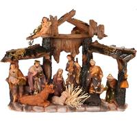 BRUBAKER Presepe di Natale - 34 cm presepe da tavolo con personaggi dipinti a mano Gesù, Maria, Giuseppe e Re nella stalla, con animali, decorazione natalizia in poliresina