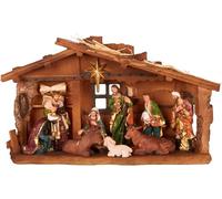 BRUBAKER Presepe di Natale - 40 cm presepe da tavolo con figure dipinte a mano Gesù, Maria, Giuseppe e i re nel presepe sotto la stella, decorazione da tavolo in poliresina