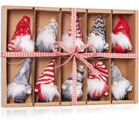 Brubaker Set 10 Pezzi Gnomo di Natale in Legno e Maglia - Ciondolo Albero Gnomi - Circa 7,5 cm - Gnomo in Scatola Regalo