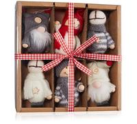 BRUBAKER Set 6 Pezzi Figure di Natale in Legno e Maglia - Albero Ciondolo Renne Gnomi Inverno Bambini - Grande Ciondolo di Natale - 9-10 cm - in Confezione Regalo