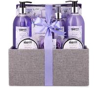 BRUBAKER Set beauty da bagno e doccia lavanda & menta - Set regalo in 12 pezzi in un cestino di juta decorativo