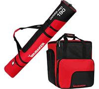 BRUBAKER Set combinato con borsa da sci e borsa per scarponi da sci per 1 paio di sci da 170 cm e 190 cm + bastoni + scarpe + casco, nero e rosso