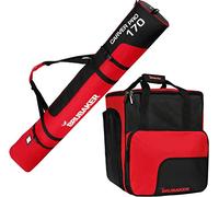 BRUBAKER Set combinato con borsa da sci e borsa per scarponi da sci per 1 paio di sci da 170 cm e 190 cm + bastoni + scarpe + casco, nero e rosso