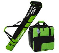 Brubaker Set combinato per sci e borsa per scarponi da sci per 1 paio di sci da 170 cm e 190 cm + bastoni + scarpe + casco, nero e verde