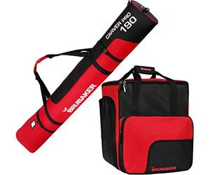 Brubaker, Set con Borsa portasci e Borsa per Gli Scarponi, per 1 Paio di Sci Fino a 190 cm e per Racchette, Scarponi e Casco, di Colore Nero e Rosso
