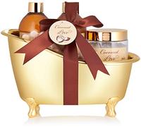 BRUBAKER set da bagno 'Coconut Love' presentato in una mini vasca da bagno color oro, 6 pezzi