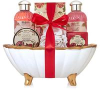 BRUBAKER set da bagno 'Peony Vanille Love' presentato in una mini vasca da bagno in ceramica a forma di conchiglia, 7 pezzi