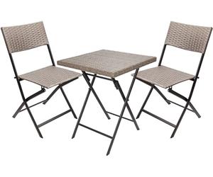 Brubaker Set da Balcone Toskana con Tavolo e 2 Sedie - Impermeabile Richiudibile e Salvaspazio - Set di Mobili in Polirattan - Gruppo di Sedute per Balcone Terrazza e Giardino - Grigio Marrone
