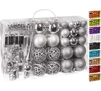 Brubaker Set di 100 Accessori Decorativi per L'Albero di Natale - addobbi Natalizie in Color Argento - Diverse Forme di Palline ed Un Puntale per Albero di Natale