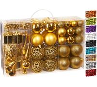 Brubaker Set di 101 Accessori Decorativi per L'Albero di Natale - addobbi Natalizie in Color Oro - Diverse Forme di Palline ed Un Puntale per Albero di Natale