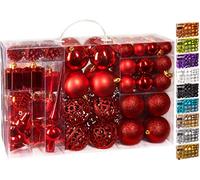 Brubaker Set di 101 Accessori Decorativi per L'Albero di Natale - addobbi Natalizie in Color Rosso - Diverse Forme di Palline ed Un Puntale per Albero di Natale