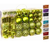 Brubaker Set di 101 Accessori Decorativi per L'Albero di Natale - addobbi Natalizie in Color Verde Chiaro - Diverse Forme di Palline ed Un Puntale per Albero di Natale