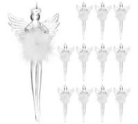 BRUBAKER Set di 12 decorazioni per albero di Natale in vetro, con angelo custode, trasparenti, con abito di piuma, decorazione natalizia, angelo di vetro, da appendere