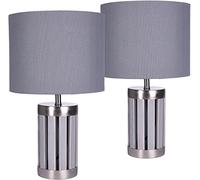 BRUBAKER set di 2 lampade da tavolo o da comodino - altezza 33 cm - base legno/metallo grigio - paralume tessile grigio