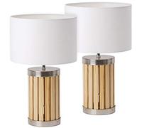 BRUBAKER Set di 2 lampade da tavolo o da comodino - altezza 41 cm - base legno/metallo e paralume tessile beige