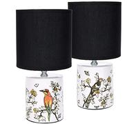 Brubaker Set di 2 Lampade da Tavolo o da Comodino Asian Bird Design - Lampada Cinese con Base in Ceramica - Altezza 29,5 cm, Bianco Nero