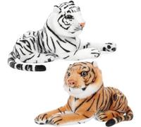 Brubaker Set di 2 Tigri in Peluche - Peluche da 25 cm - Piccolo Peluche Sdraiato - Grande Felino - Giocattolo per Bambini - Bianco e Marrone