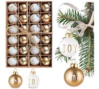 BRUBAKER Set di 24 Pezzi di Decorazioni Natalizie Joy & Xmas - Mini Decorazioni Natalizie da 3 cm per l' Albero di Natale Dipinte a Mano - Decorazioni Natalizie Infrangibili - Dorato e Bianco