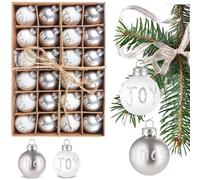 BRUBAKER Set di 24 Pezzi di Decorazioni Natalizie Joy & Xmas - Mini Decorazioni Natalizie da 3 cm per l' Albero di Natale Dipinte a Mano - Decorazioni Natalizie Infrangibili - Argenteo e Bianco