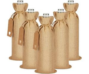 Brubaker Set di 5 Sacchetti da Vino per Natale in Juta - Unicolore - 36 cm x 17 cm - Borsa da Vino per Vino, Spumante e Champagne - Sacchetto da Bottiglia per Regalo di Natalele