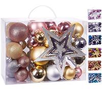 Brubaker Set di 50 Palline di Natale con Cima d'albero - Decorazioni per L'Albero di Natale in Rosa, Champagne e Argento