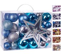 Brubaker Set di 50 Pezzi Palline di Natale con Cima d'albero - Decorazioni per L'Albero di Natale in Argento Blu