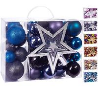 Brubaker Set di 50 Pezzi Palline di Natale con Cima d'albero - Decorazioni per L'Albero di Natale in Nero Viola e Blu