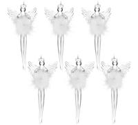 BRUBAKER Set di 6 decorazioni per albero di Natale in vetro - angelo custode albero di Natale - Ciondolo trasparente con abito a piuma - Decorazione natalizia per albero di Natale - Angelo di vetro da